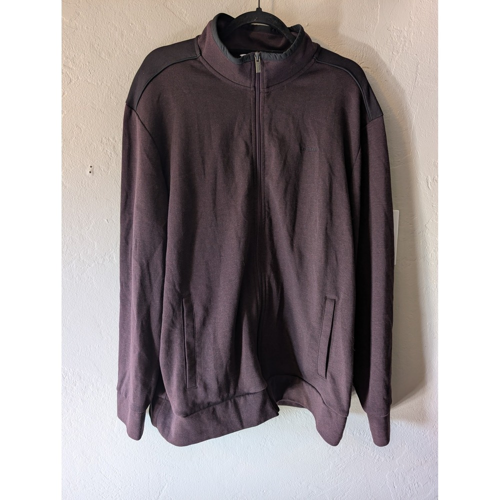 Calvin Klein Mens XL Full Zip Track Jacket Mock Neck Cotton Blend Black Burgundy